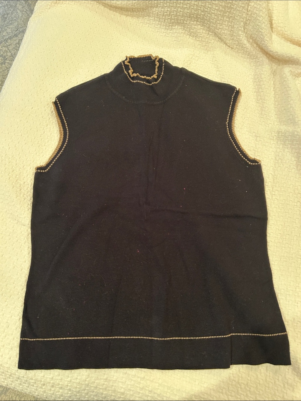 Emma James Black Sleeveless Turtleneck Sweater with TanTrim